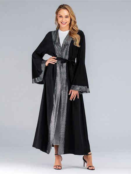 

luxury muslim women flare sleeve glittered abaya dress s-2xl plus size islamic women long sleeved evening party farasha, Red