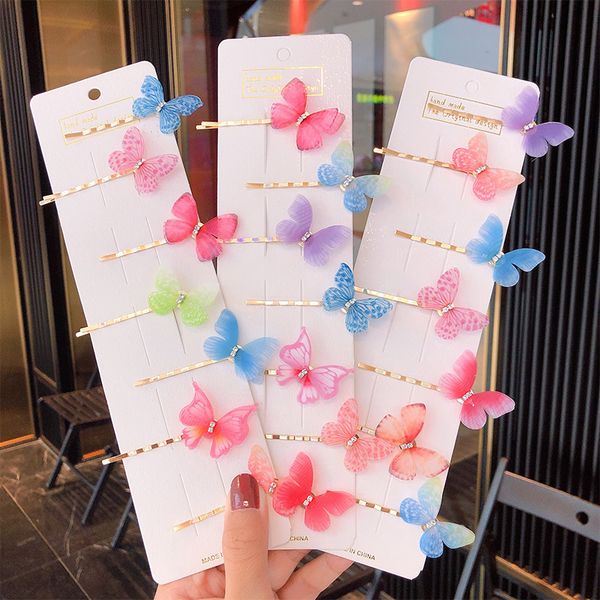 

2pcs/set chiffon butterfly metal barrettes hair clips for girls women hairpins hair pins hairclip headwear accessories, Slivery;white