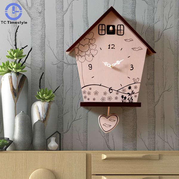 

wall clock 14 inch bird cuckoo alarm clocks cartoon swing quartz watch home decro bedroom children personality day time alarm