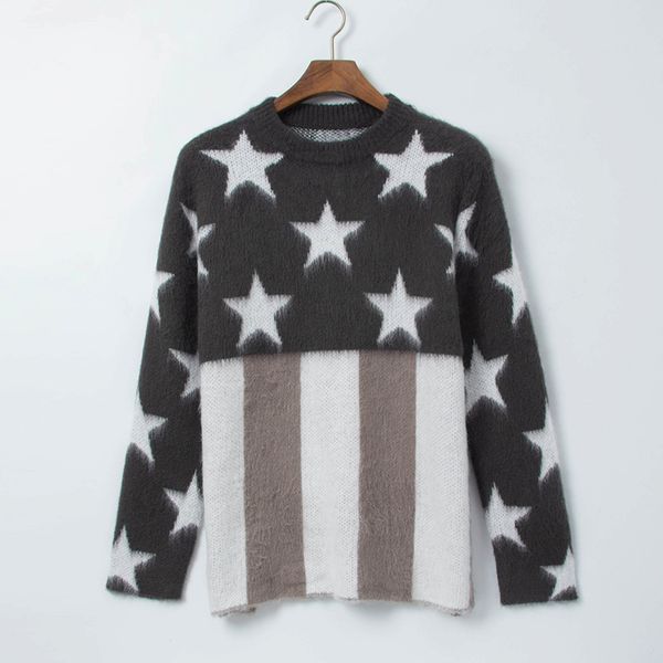 

2019 осенью и зимой новый европейский и американский шею свитер в полоску цвета соответствия звезды с принтом мужской и женский свитер, White;black