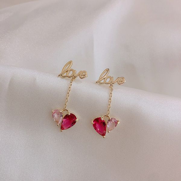 

simple temperament rhinestones love letters dangle earrings silver needle for fashion sweet women girl jewelry accessories