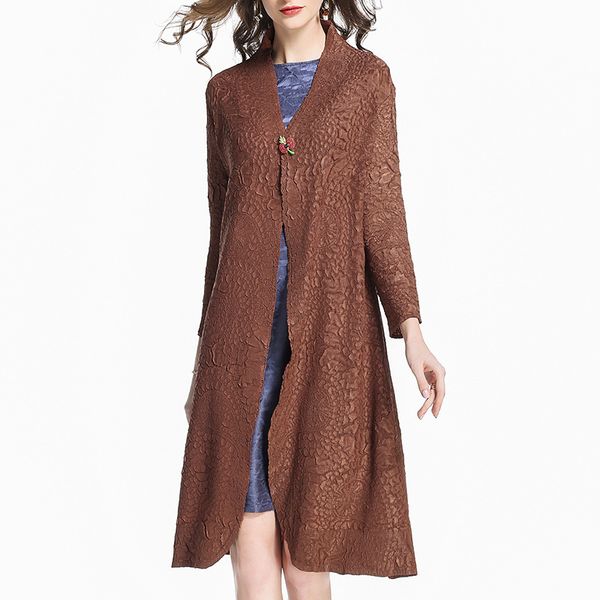 

lanmrem solid color collar long sleeve embossed cardigan windbreaker casual fashion loose plus women 2019 autumn new tc920, Tan;black