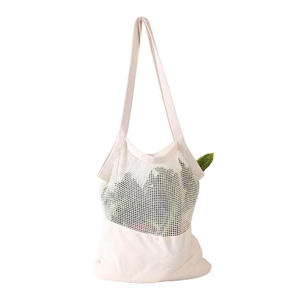 

splice storage home cotton blend solid single shoulder eco-friendly reusable shopping bag mesh fruit vegetable washable grocery