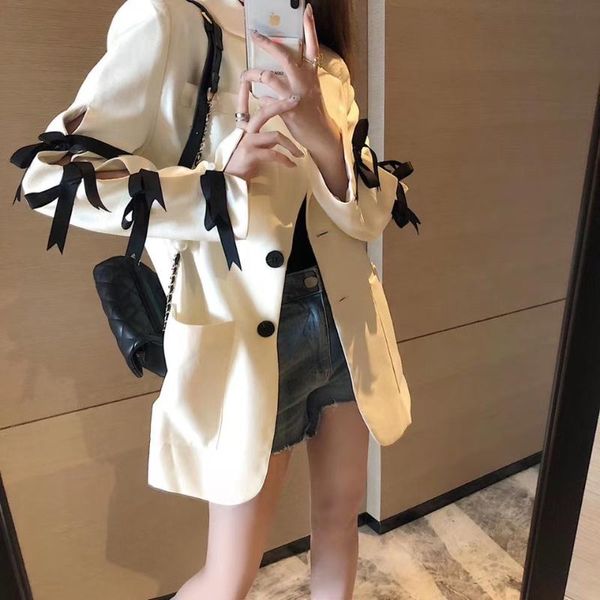 

ewq] 2020 осень новый дизайн bowknot с длинными рукавами сыпучие blazer сладкие женщины куртка корейский стиль моды леди дамы офис coat, White;black