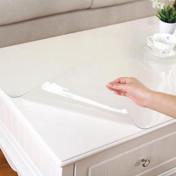 

2018 1mm thick transparent table cloth kitchen table cover waterproof oil cloth soft glass tablecloth ship by roll home textile y200421