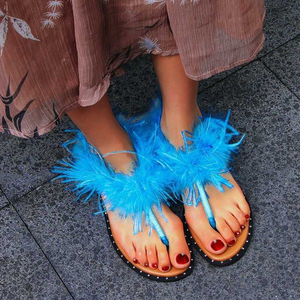 

2020 summer new concise sweet casual feather sandals woman shallow women flats design round toe rome women sandals, Black