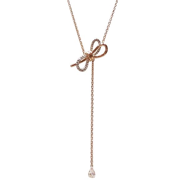 

New Bow Necklace female Rose Gold Pendant sexy Japanese and Korean style clavicle chain for girls Valentines Day gift