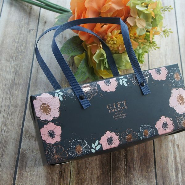 

2 размер 5шт rose gold pink flower dark blue style box бумаги с ручкой конфеты печенье шоколад упаковка для подарков свадьба использование