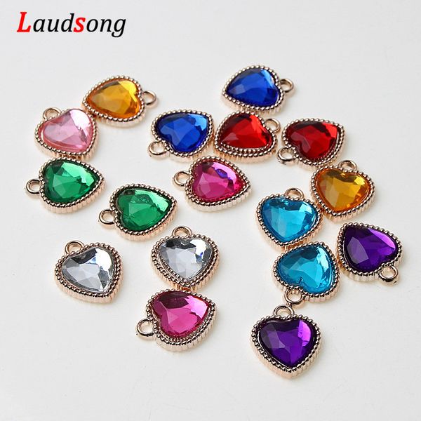 

50pcs rose gold color plastic drill heart charm pendants for jewelry making bracelet necklace charm findings, Bronze;silver