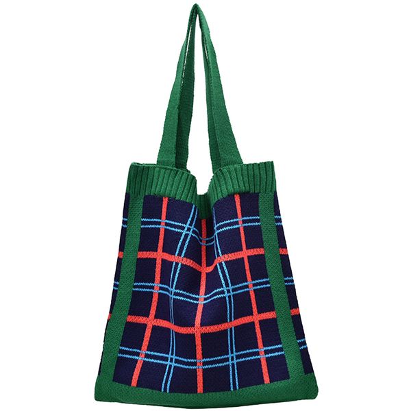 

ins new plaid knit bag plaid knit handbag shoulder bag female literary green