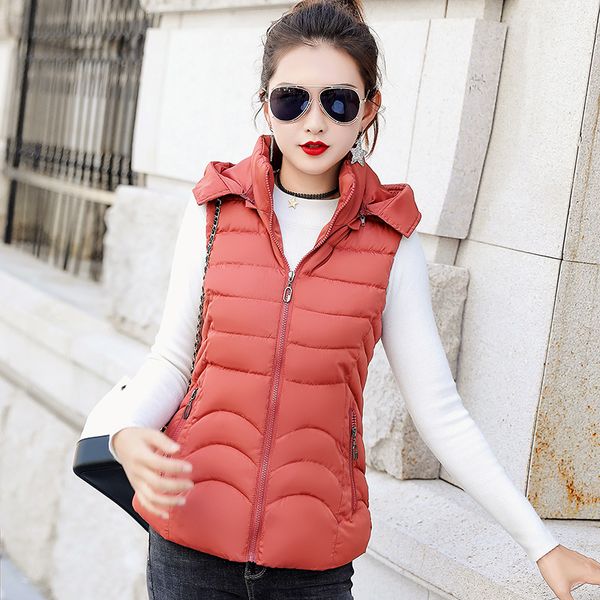 

women winter waistcoat 2019 autumn solid hooded thick warm vest coat slim female waistcoat, Black;white