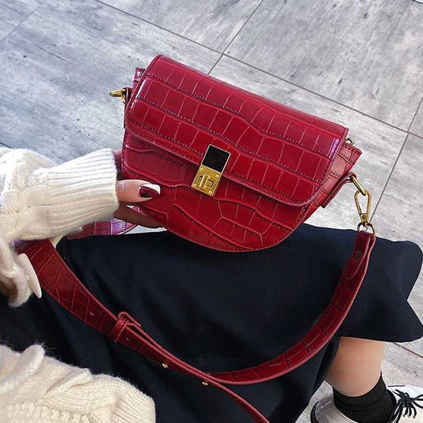 

stone pattern pu leather saddle bags for women 2020 spring new fashion shoulder messenger bag lady small handbags evening purse