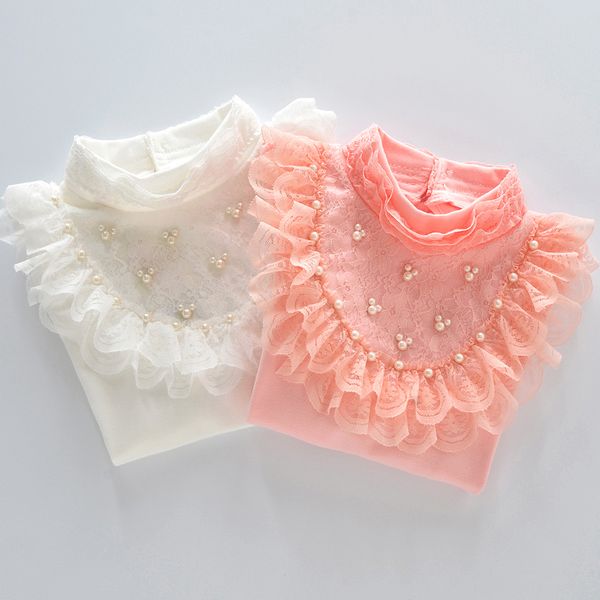 

kids girls clothes 2019 autumn children clothing girls blouse beading lace child shirt cotton long sleeve shirt age 3-15y, White;black
