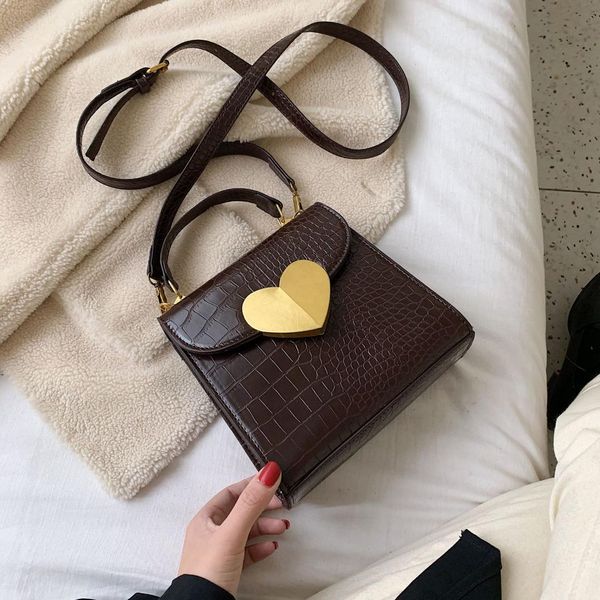 

vintage alligator shoulder bags women luxury leather handbag designer heart lock female crossbody bags for women pu hand bag new