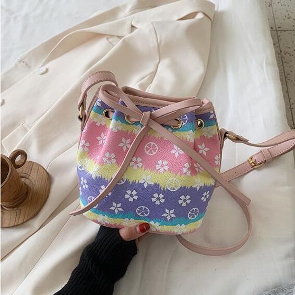 

2020 ins rainbow bucket bag women shoulder bags new fashion multicolor bags small handbag