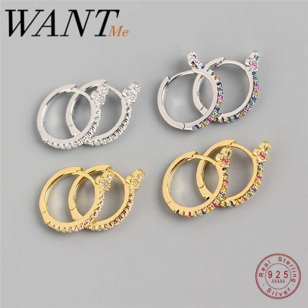

wantme fashion real 925 sterling silver white color zircon round flower studs earrings for women minimalist daily party jewelry, Golden;silver