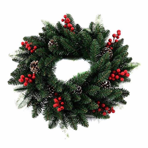 

promotion 40cm christmas wreath door decoration artificial foam berry wreath with natural pine cone pendant wall decor