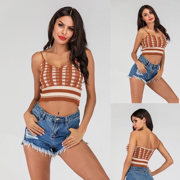 

v-neck women belt outer wear inner bottoming camisole camis vest camis plaid printed short vest beach summer, White