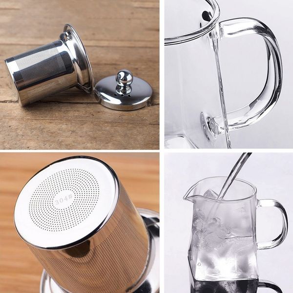 

350/550/750ml clear glass sqaure teapot high temperature resistant loose leaf flower tea coffee pot w/infuser strainer and lid