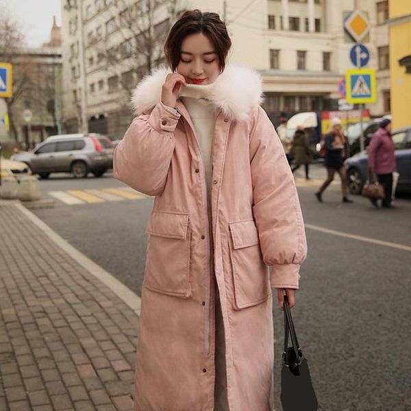 

2019 winter women solid big fur casual parkas long hooded oversize suede coat female zipper pockets outwear clothing, Tan;black
