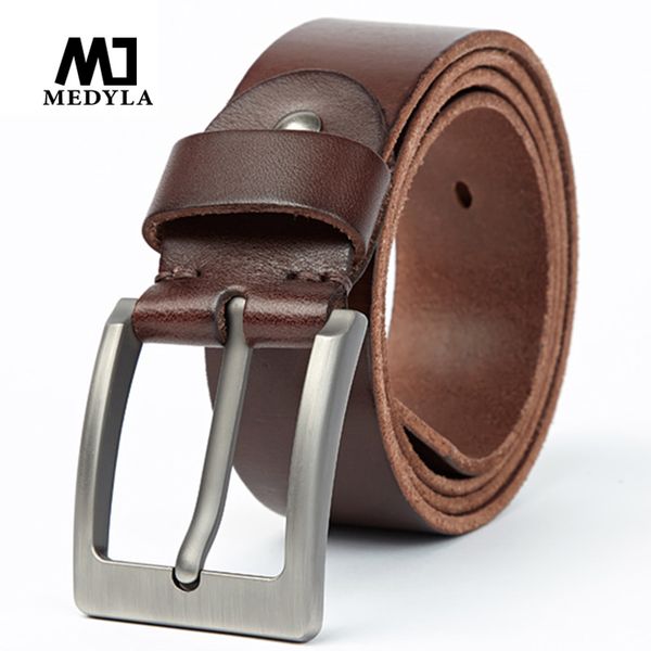 

medyla 100% original leather men's belt sturdy steel buckle brown belt for men soft and tough for jeans casual pants men's gift, Black;brown