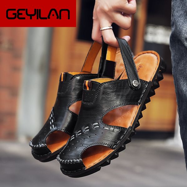 

summer men sandals beach casual shoes pu leather sandalias zapatos de hombre soft footwear male chaussure homme, Black