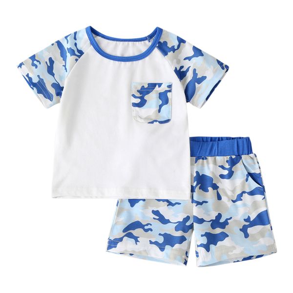 

2pcs 1-5t children summer clothes set kid boy camouflage pocket shorts, White