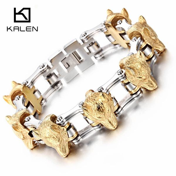 

316 нержавеющая сталь звено цепи волчья голова браслет-оберег 2018 новый панк-браслет хип-хоп мужской аксессуар подарок для бойфренда, Golden;silver