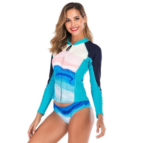 

bikini 2019 women long sleeve uv sun protection upf 50+ 2 piece swimsuit set vestiti