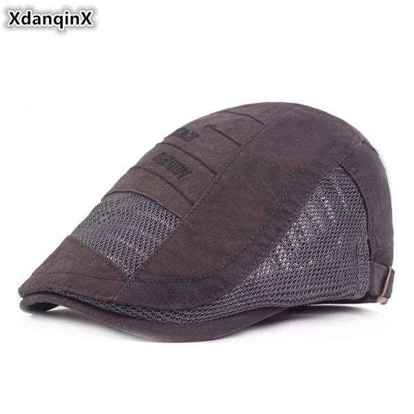

xdanqinx summer mesh cap men's breathable net beret adjustable head size cotton male sports cap snapback new dad's hat, Blue;gray
