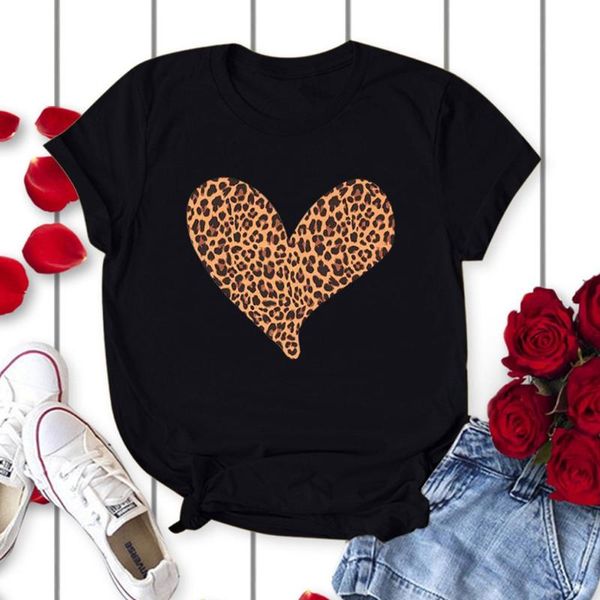 

summer casual leopard lovely t-shirts for women fashion o-neck short sleeve loose t shirt breathable cotton pullover top, White
