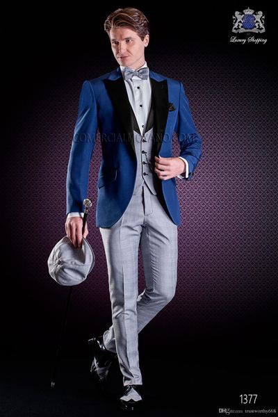 

popular one button groomsmen peak lapel groom tuxedos men suits wedding/prom man blazer ( jacket+pants+vest+tie) 339, Black;gray