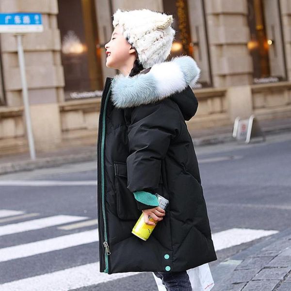 

russia winter children oversize down coat winter thicker warm real fur colalr outerwear modis kids down jackets parka y2463, Blue;gray