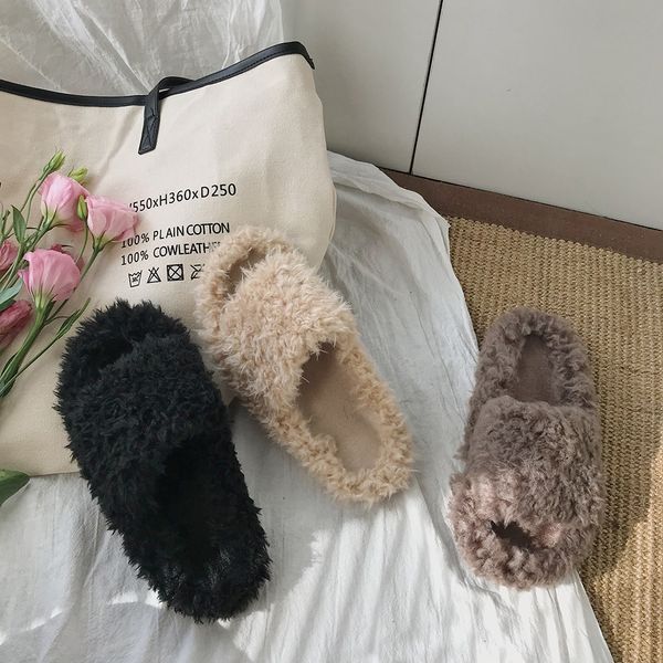 

shoes slippers flat slipers women luxury slides low platform fur flip flops flock 2019 designer plush soft basic rome with fur, Black
