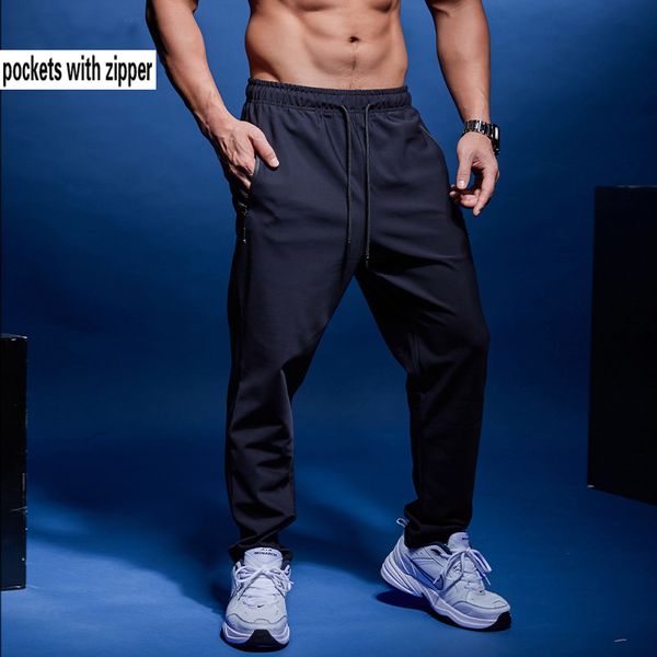 

bintuoshi men running pants soccer training pants with zipper pocket football jogging gym fitness workout sportwear, Black;blue