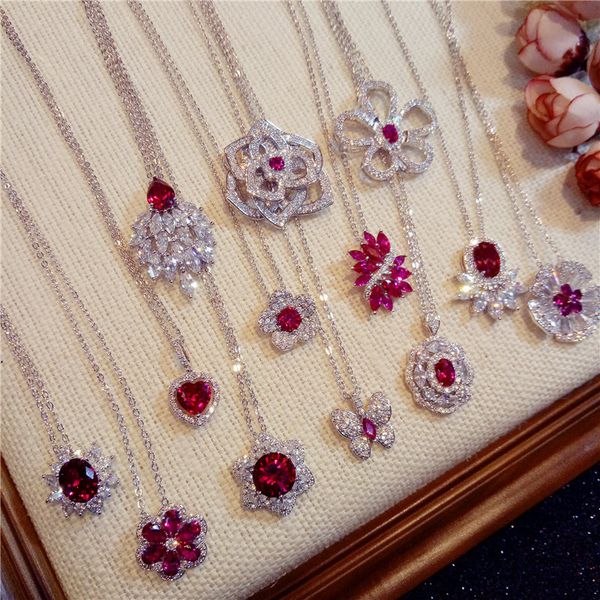 

s925 sterling silver necklace pendants for women ruby clavicle chain luxury hyperbole rose red pendant fine jewelry colar