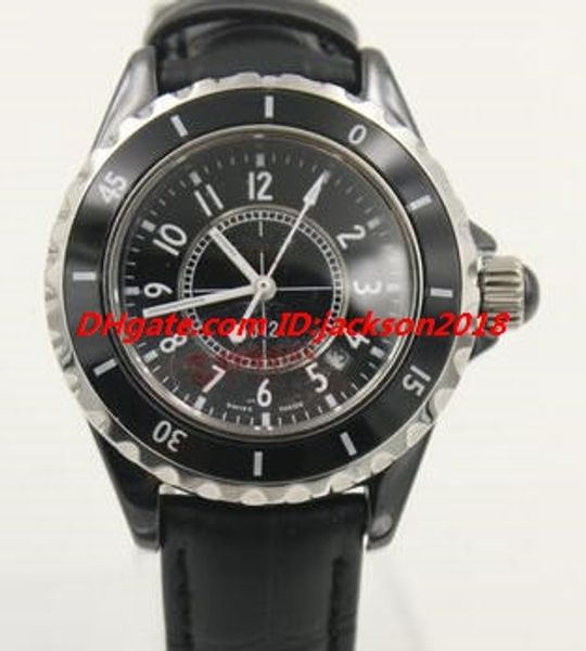 

горячие продажи новый стиль женщин часы наручные часы черный циферблат 38mm автоматическая черный кожаный ремешок престижное бесплатная дост, Slivery;brown