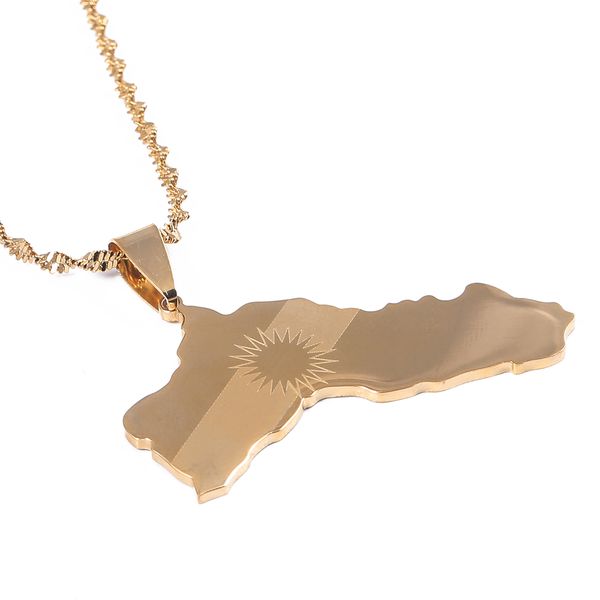

kurdistan region map pendant necklaces kurdish flag gold color koerdistan jewelry for women, Silver