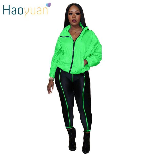 

haoyuan casual matching set tracksuit women long sleeve zipper side striped pants suit fall outfits pink clothes 2 piece set, White