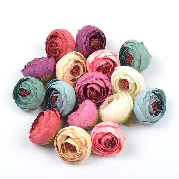 

100pcs 4cm silk rose bud artificial flower heads for wedding room decoration diy wreath gift box scrapbooking craft fake flowers