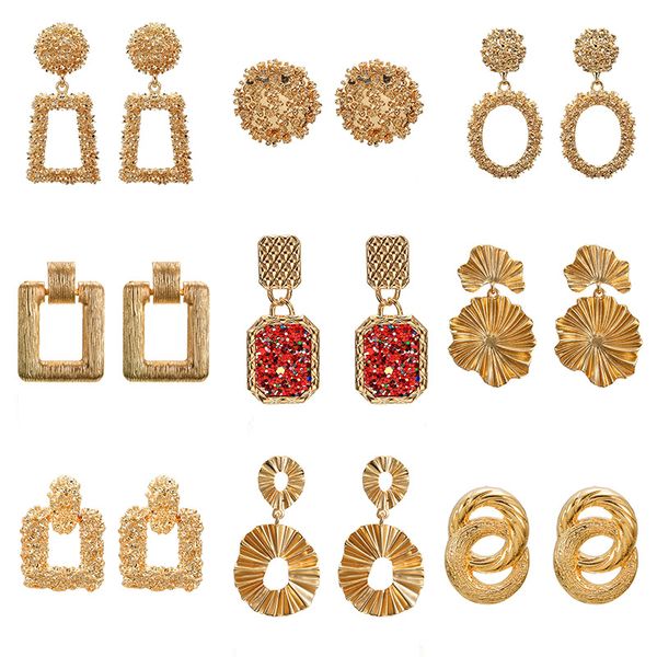 

2019 vintage earrings big for women statement drop earrings geometric golden color metal pendant trend fashion jewelry, Silver