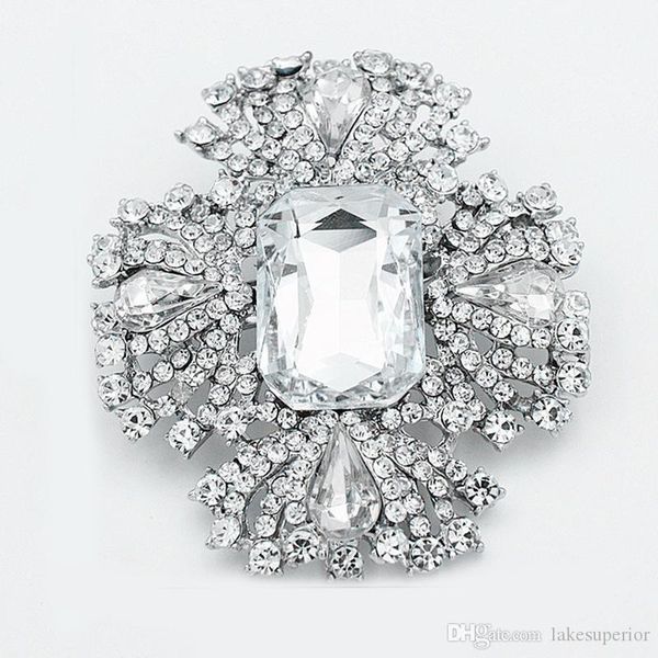 

sparkly large crystal luxury designer brooch women rhinestone diamante lapel pin brooch for wedding bridal fast shipping, Gray