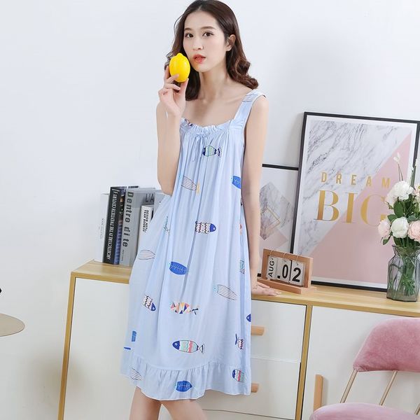 

sling nightdress female summer cotton large size loose thin section cute dress sleeveless nightgown bathrobe 2020 new, Black;red