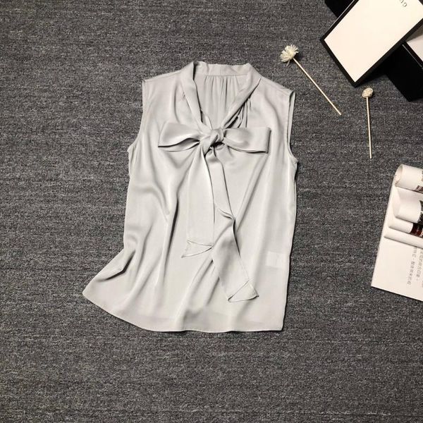 

2020 new ladies fashion sleeveless casual solid color silk satin shirt 0517, White