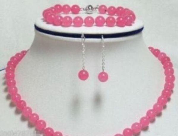 

pretty 8mm natural pink stone necklace bracelet earrings a set, Silver