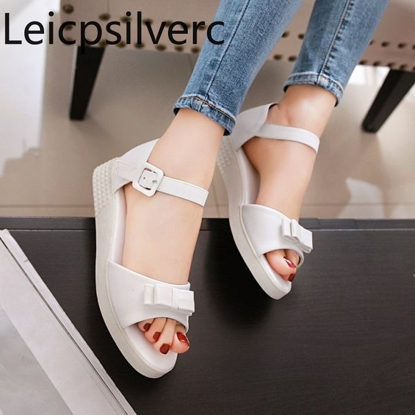 

women's sandals spring and summer one word buckle princess wild sweet bow ms sandals plus size 33-43, Black