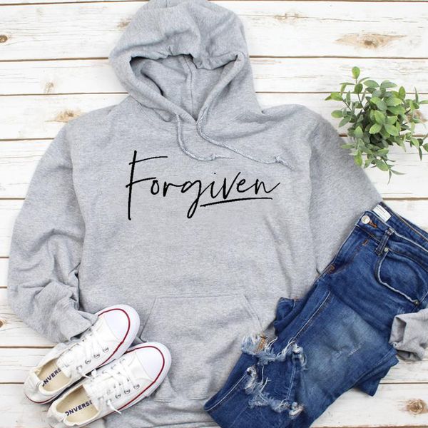 

forgiven print women hoodies christian sweatshirt with hood religious womens clothing jesus bible verse pullover dropshipping, Black