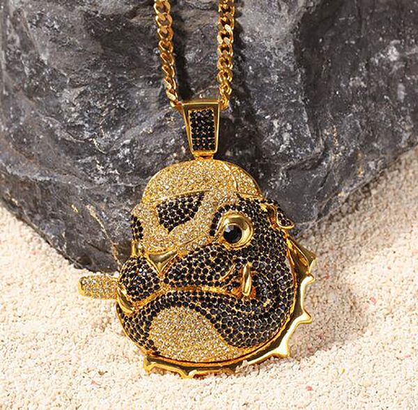 

iced out cigar dog head pendant ppuph pendant necklace 18k gold zinc alloy pendant mens 3mm 24inch cuban chain rope chain franco chain, Silver