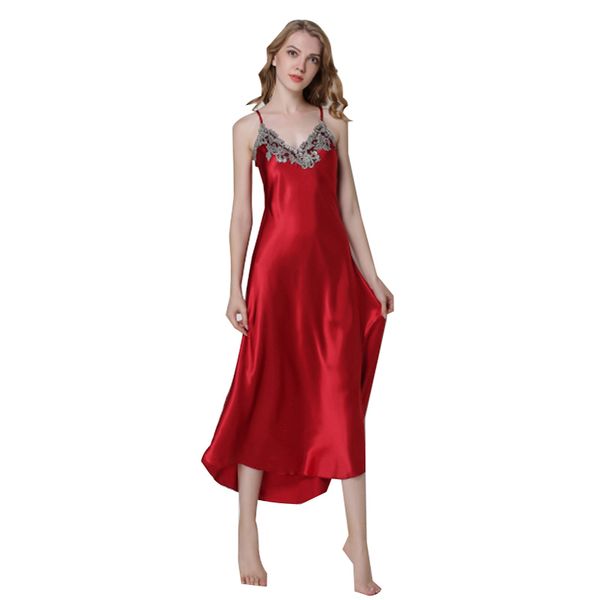 2019 Ladies Sexy Silk Satin Nightgown Sleeveless Nighties Long Nightdress V Neck Sleep Shirt Summer Night Dress Nightwear For Women Y19042803 From
