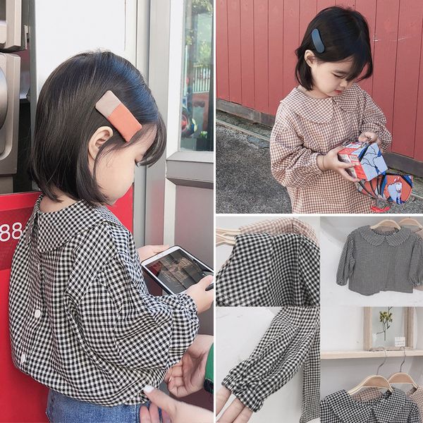 

2019 весна девочек куклы рубашка с длинным рукавом дети plaid хлопка куклы воротник кнопка назад top тройники маленьких детей вскользь блуза, White;black
